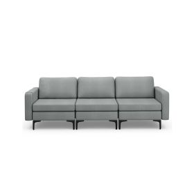 Convertible Sofa Couch with Magazine Pockets 3-Seat with 2 USB Port