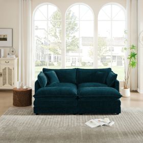 4 - Piece Upholstered Sectional Sofa, 1 - Piece of 2 Seater Sofa and 2- Piece of Ottomans , 2 Seater Loveseat Lounge with Ottomans , Blue Chenill