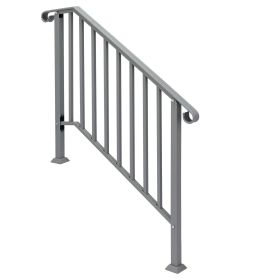 Silver Outdoor 3-Step Iron Handrail