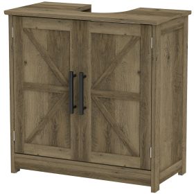 11.8" W Farmhouse Pedestal Sink Cabinet, Sink Storage Cabinet with 2 Barn Doors and Adjustable Shelf, Light Gray
