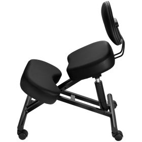 Ergonomic Kneeling Chair with Backrest & Wheels, Mobile X-Shaped Posture Knee Chair with Adjustable Height & Thick Foam Cushions