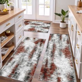Upgrade Non Slip Kitchen Rugs Sets of 3 Washable Kitchen Mats for Floor Abstract Kitchen Runner Rug Soft Floor Mat Set Kitchen Carpet Rugs for Ha