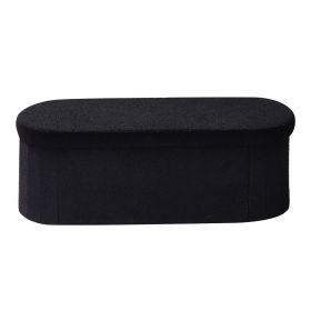 Oval Storage Ottoman Bench, Foldable Teddy Fleece End of Bed Bench, Folding Upholstered Bed Ottoman Chest with Large Storage Space, Supports 660