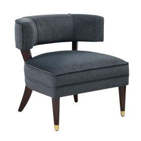 Elegant Style Accent Chair Dark Gray Velvet Upholstery Barrel-Back Solid Wood Luxury Living Room Furniture 1pc