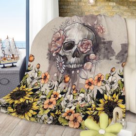 Rustic Skull Sunflower Flannel Fleece Blanket Floral Skull Flannel Soft Plush Throw Blanket Cozy Blankets for Bed Chair Car Sofa Couch Bedroom 75