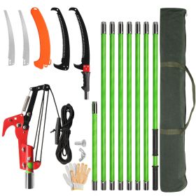 26ft Manual Pole Saw, Lightweight Tree Trimmers Long Handle Pruner Set, Sharp Steel Blade and Scissors Pole Saw for Trimming Palm, Pear Tree, Fir