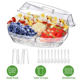 Fruit Ice Serving Tray Chilled Veggie Tray Shrimp Cocktail Serving Dish Appetizer Party Serving Platter Cold Food Buffet Server with Lid and 4 Co