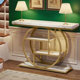 105cm Industrial Console Table 4-Tier Sofa Table Entrance Table with round Foot Modern Vintage Style Living Room Decor
