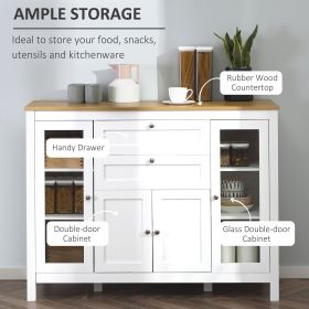 White Buffet Cabinet Sideboard with 2 Drawers 3 Storage Cabinets Glass Doors And Adjustable Shelves for Dining Room Organization