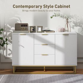 White 47 Inch Storage Cabinet with Adjustable Shelves And Metal Legs for Kitchen Home Organization