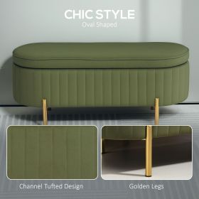 Dark Green Upholstered Bedroom Bench Channel Tufted Ottoman with Thick Padding And Metal Legs for Additional Seating
