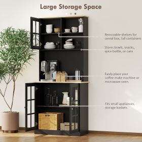 Black Kitchen Buffet with Hutch Storage Pantry 3 Cabinets 2 Open Shelves Large Countertop for Dining Room Organization