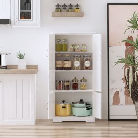 48 inch 4-door storage cabinet, multi story large space pantry with adjustable shelves in white