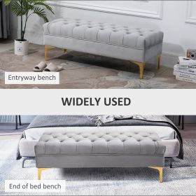 Grey Button Tufted Upholstered Bench - End of Bed Entryway Shoe Storage for Living Room Bedroom - Tufted Bench