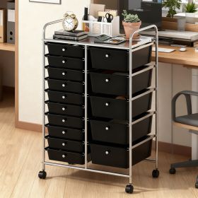 Rolling Storage Cart 15-Drawer Trolley With Chrome Plated Metal Frame (Option: BLACK)