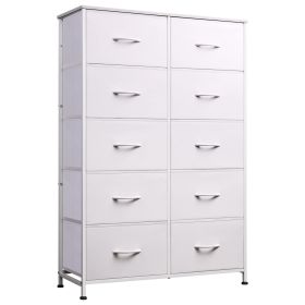 Bedside Table For Bedroom With 10 Fabric Drawers Storage Cabinet Steel Frame Closet For Clothes Storage Display Cabinet (Color: White)