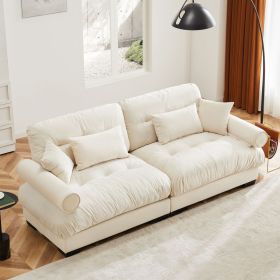 Large Size Modern Two-seater Sofa with Bolstered Armrests,Velvet 2-Seater Sofa With Waist Pillows and Throw Pillows , Suitable for Living Room , (Color: as Pic)
